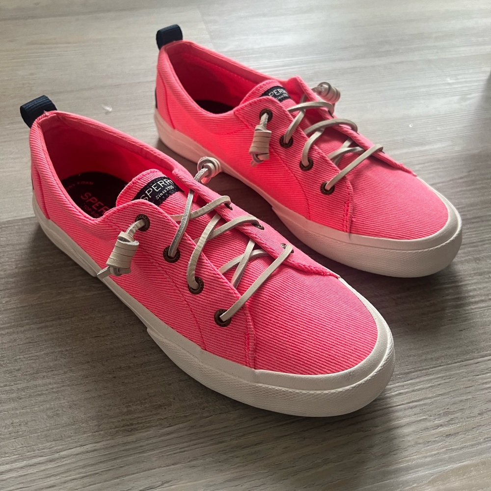 Sperry Top Sider Pier Wave Hot Pink Canvas Slip On Sneakers